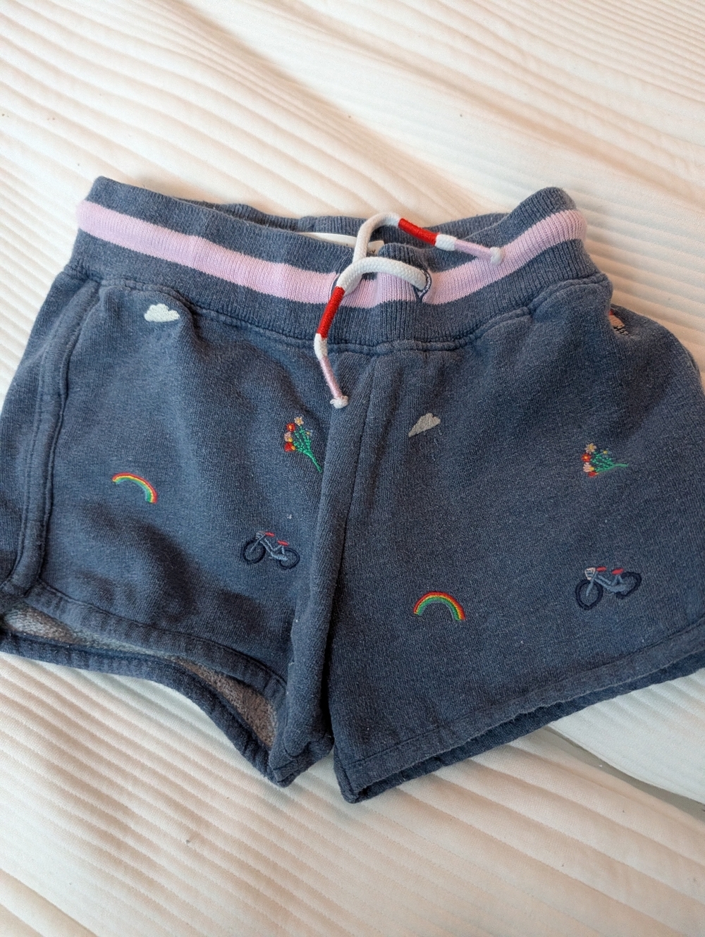 Mini Boden Charcoal Gray Shorts with Rainbow & Bike Embroidery